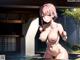 A naked anime girl in a swimming pool giving a thumbs up.